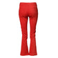 Red Flared Mid Waist Chino Casual Trouser Pants