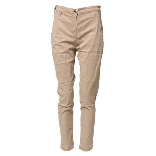 Beige Lyocell Skinny High Waist Chino Casual Pants