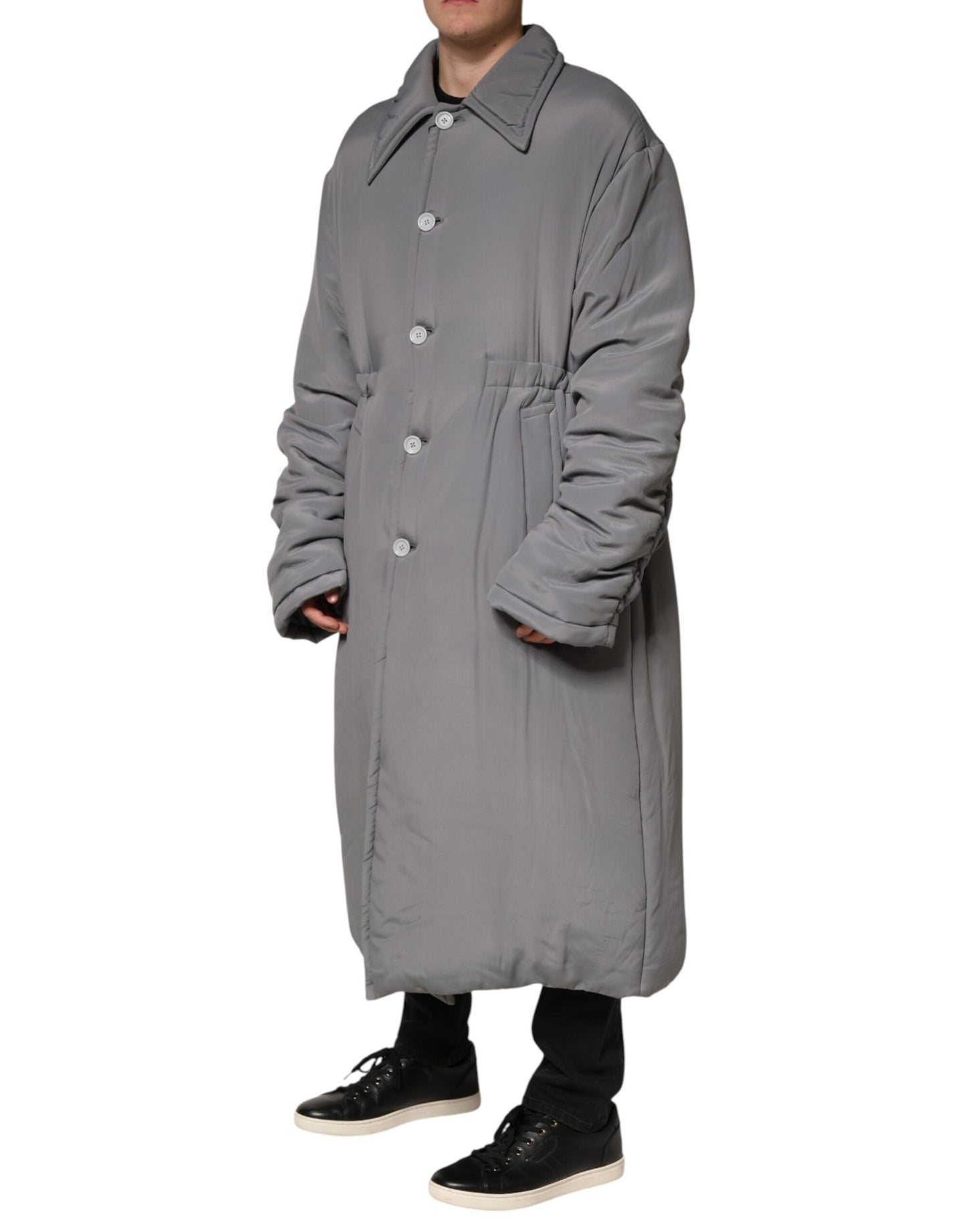 Gray Acetate Padded Collared Coat Jacket