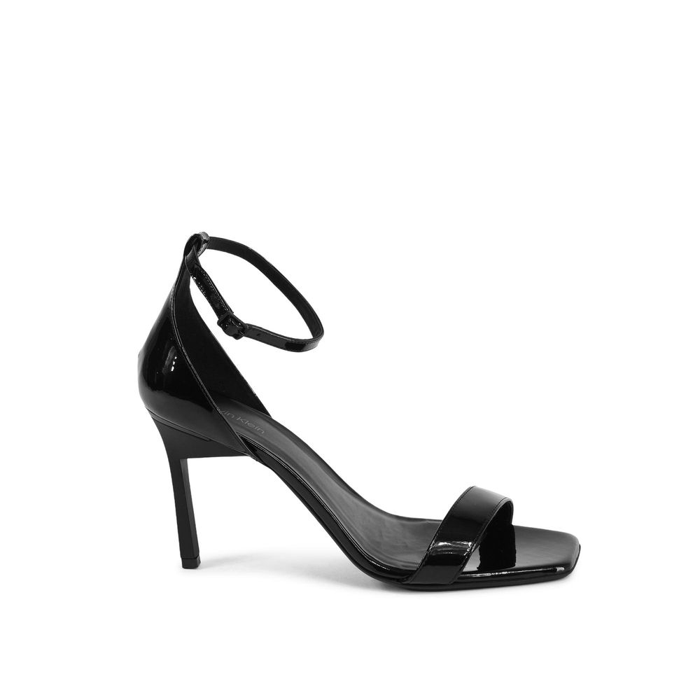 Black Leather Stiletto Heel Sandals