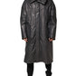 Black Leather Collared Trench Coat Jacket
