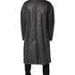 Black Leather Collared Trench Coat Jacket