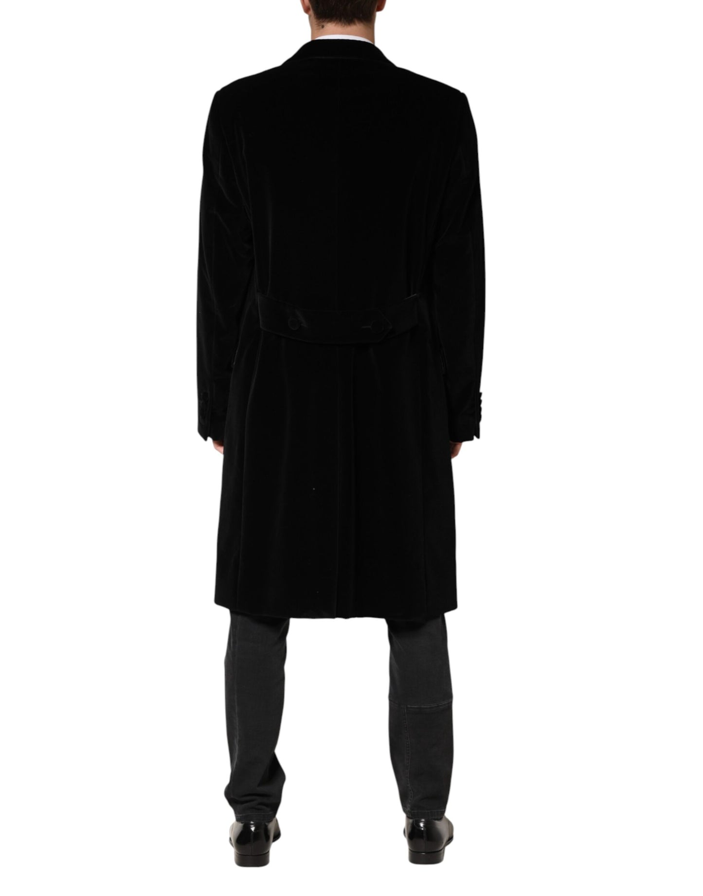Black Cotton Velvet Long Trench Coat Jacket