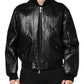 Black Cellulose Leather FullZip Biker Jacket