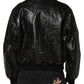 Black Cellulose Leather FullZip Biker Jacket