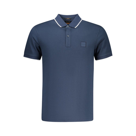 Blue Cotton Men Polo Shirt