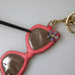 Red Leather Crystal Sunglasses Gold Metal Keyring Keychain