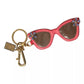 Red Leather Crystal Sunglasses Gold Metal Keyring Keychain