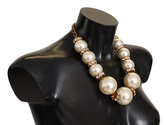 Elegant Faux Pearl Charm Necklace with Crystal Accents