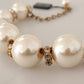 Elegant Faux Pearl Charm Necklace with Crystal Accents