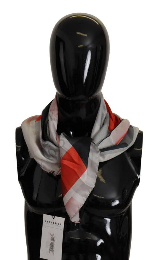 Elegant Silk Scarf in Gray Red Checkered