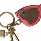 Red Leather Crystal Sunglasses Gold Metal Keyring Keychain